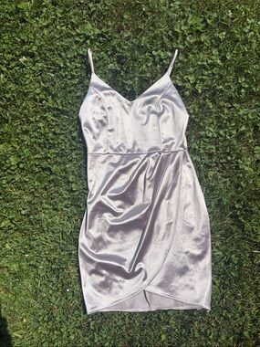 Satin Mini Slip Dress in Light Pink/champagne with Spaghetti Straps